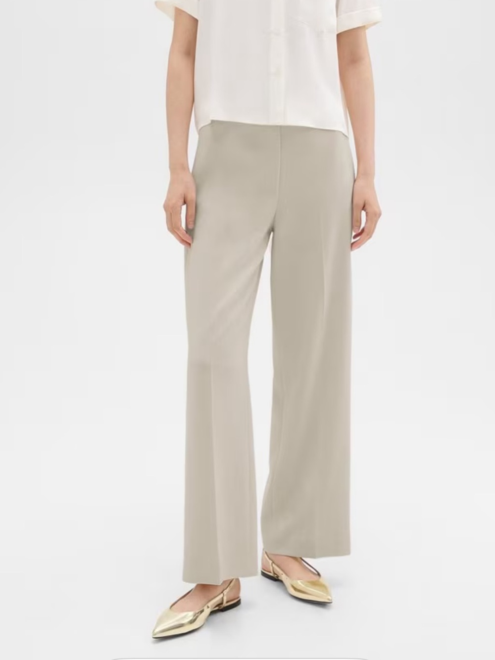 Theory Wide-Leg Pull-On Pants - Light Taupe